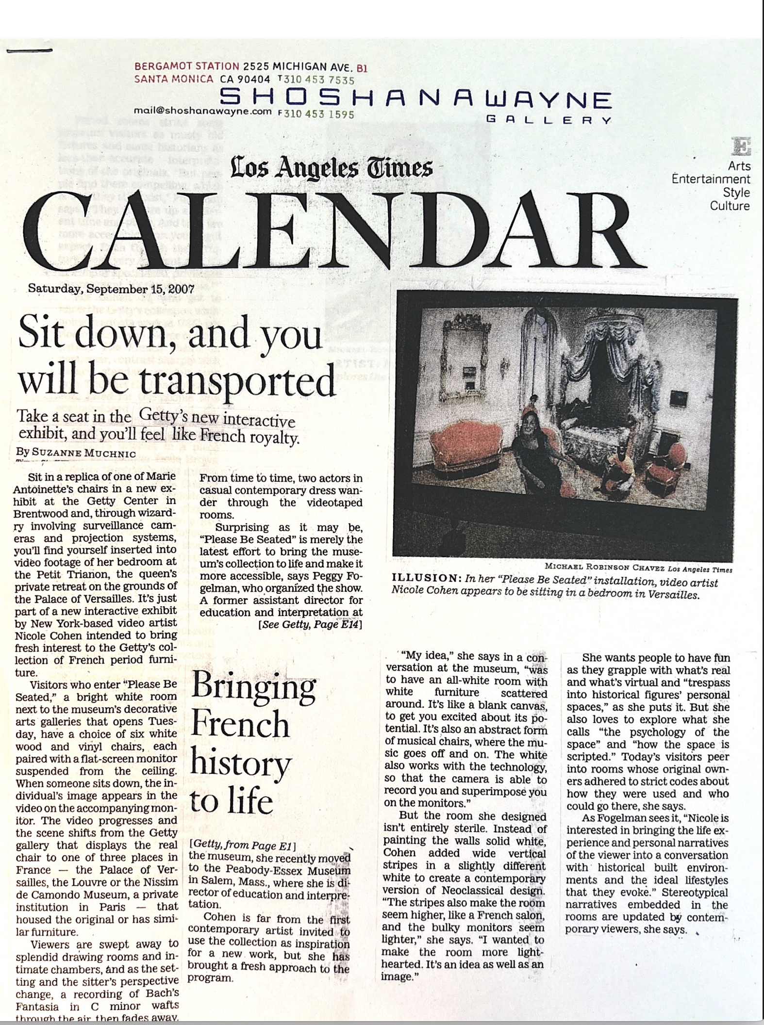 Los Angeles Times Calendar - Sit down and you will be transported
