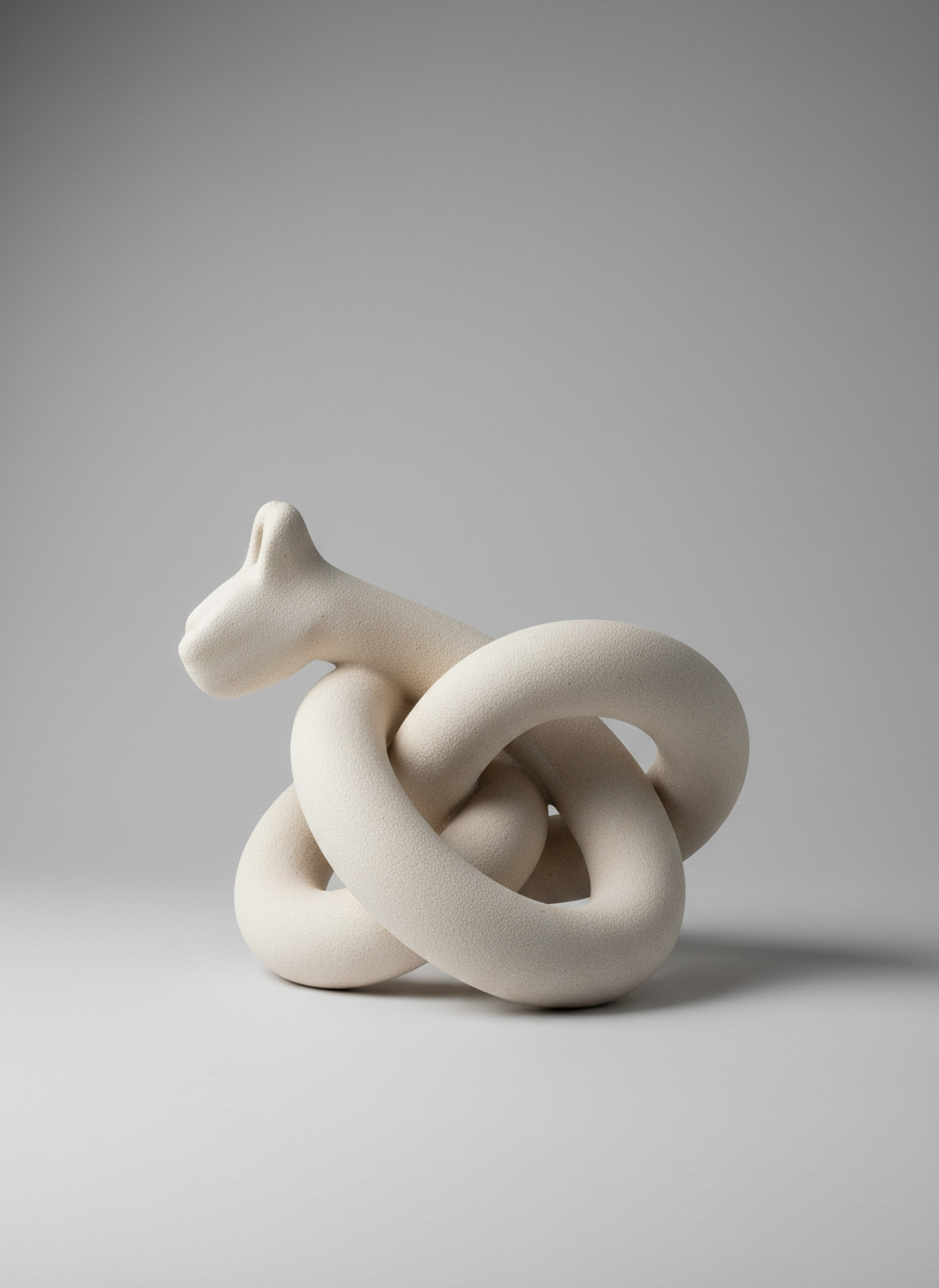 Ceramic sculptural object, matte neutral glaze, minimal studio photography