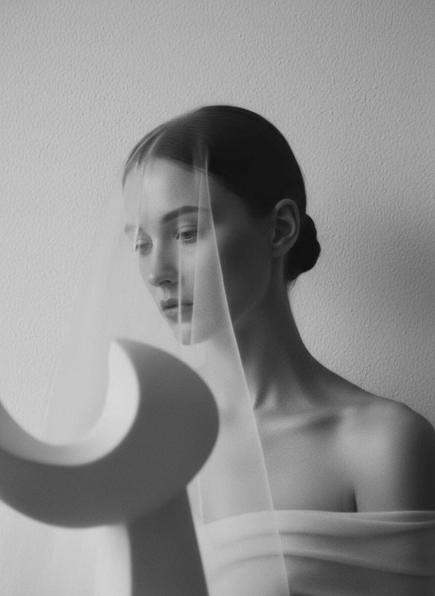 Portrait study rendered in soft monochrome, minimal contemporary fine art